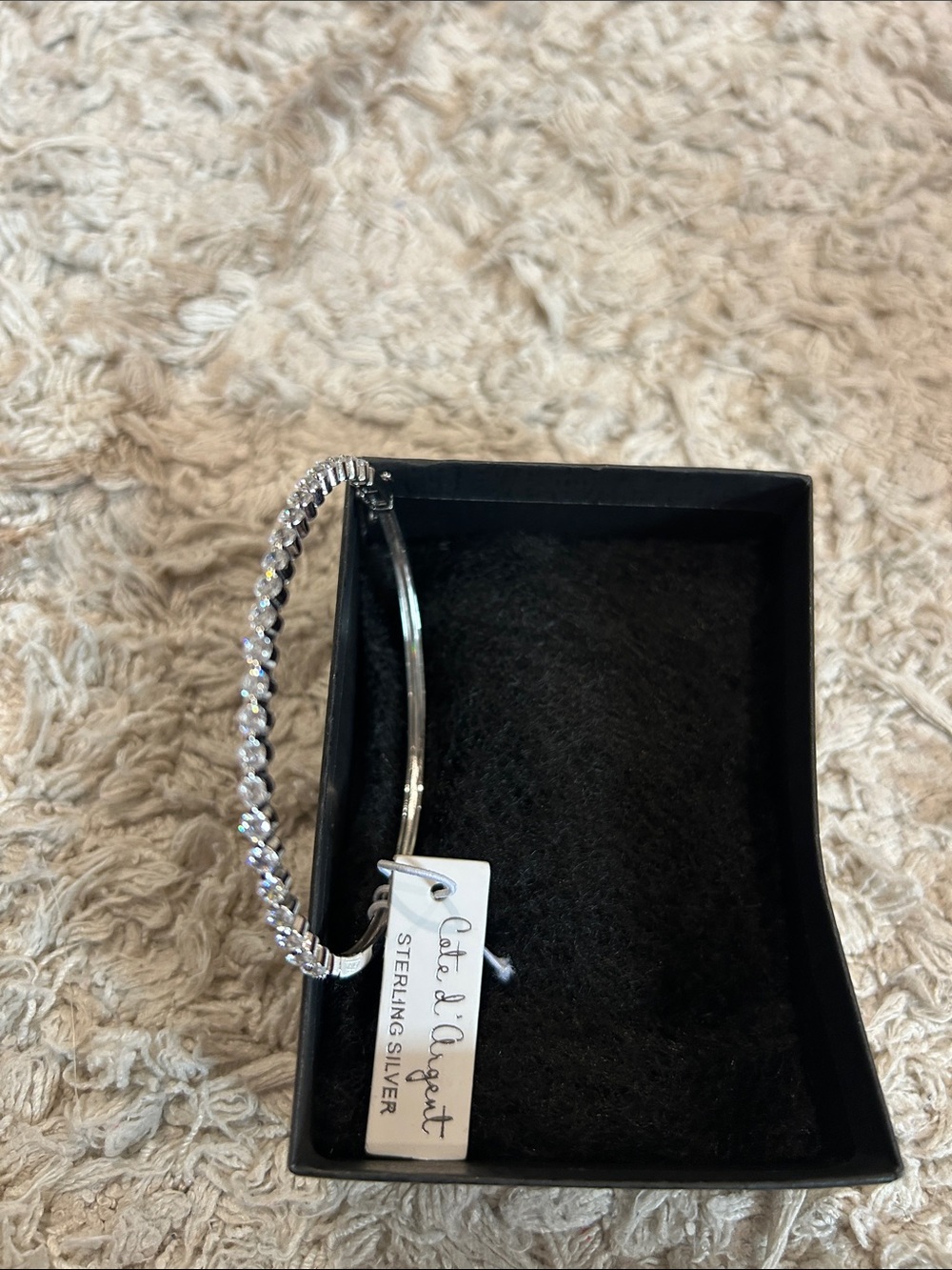 Cat & Coquet Sterling Silver Crystal Bangle Bracelet in Silver